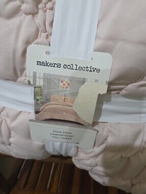 Markers Collective Pink Floral Stitch Comforter & 2 Shams Set Full/Queen NEW
